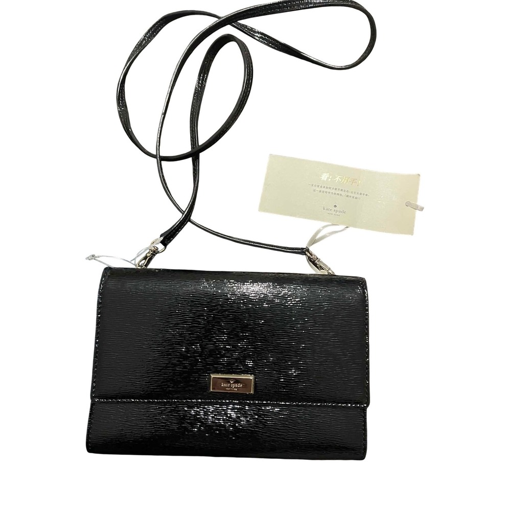 Kate Spade Crossbody Bag Women Small Black Wallet On Chain Patent Leather Glossy